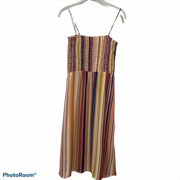 Socialite Smocked Striped Midi Halter Dress Womens Small - Picture 2 of 3